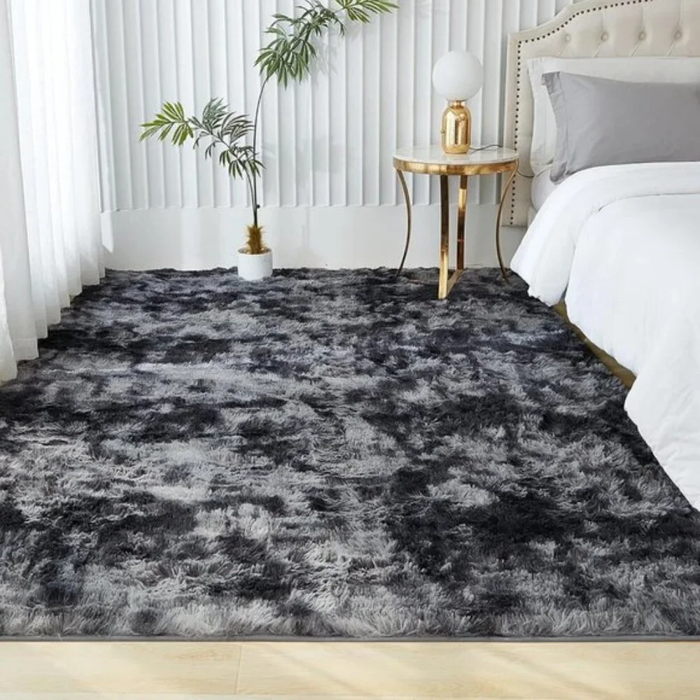 New 4x6 Shag Area Rug, Tie-Dyed Dark Grey, Soft Plush Non-Skid Rug for Room